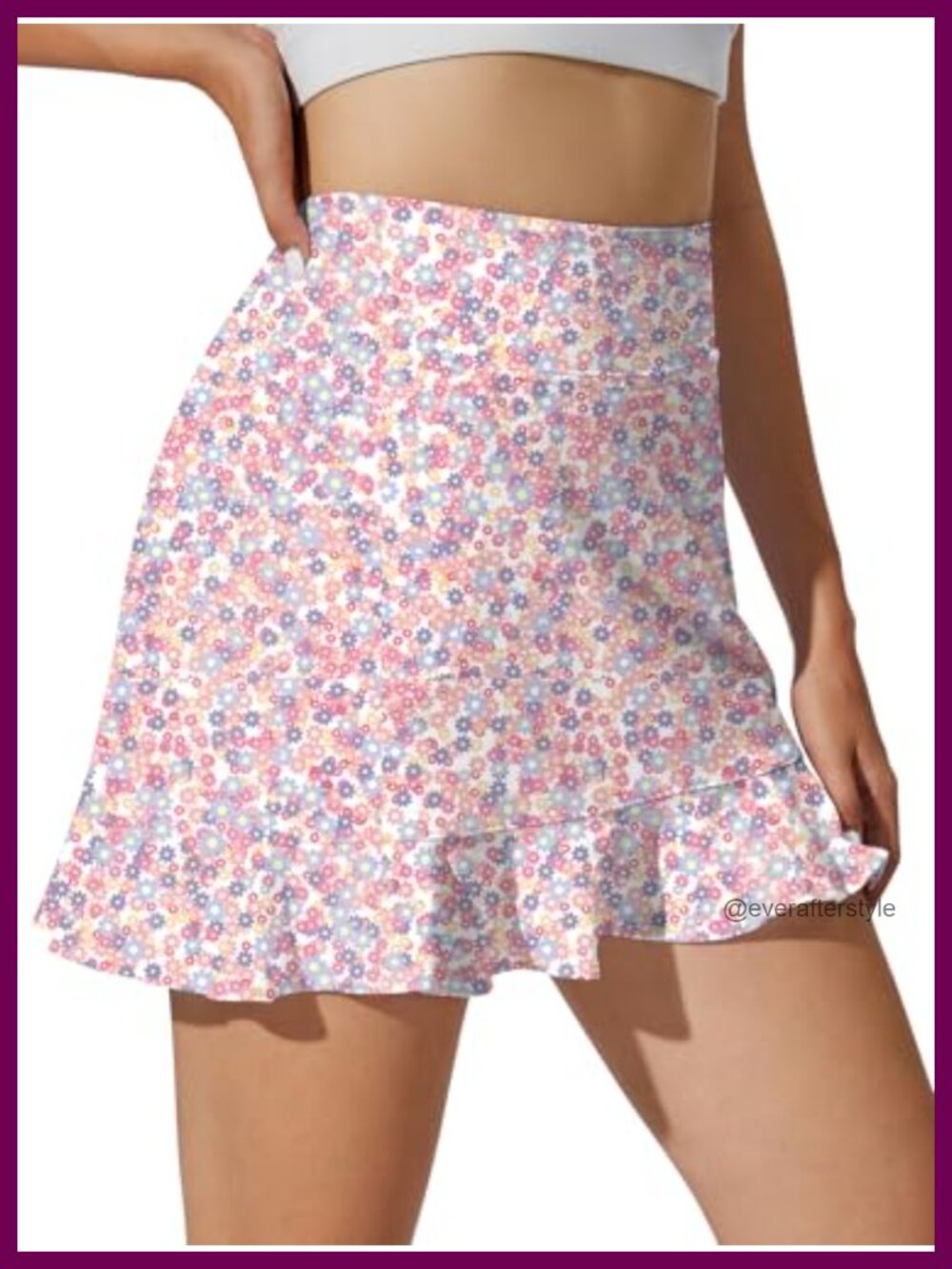 Ruffle Hem Golf Skort with 4 Pockets Built-in Shorts Athletic Tennis Skirt
